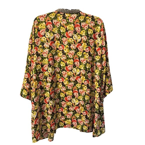 Kut From The Kloth Floral Kimono Jacket With Pearl Beaded Trim Sz Large - Picture 11 of 12